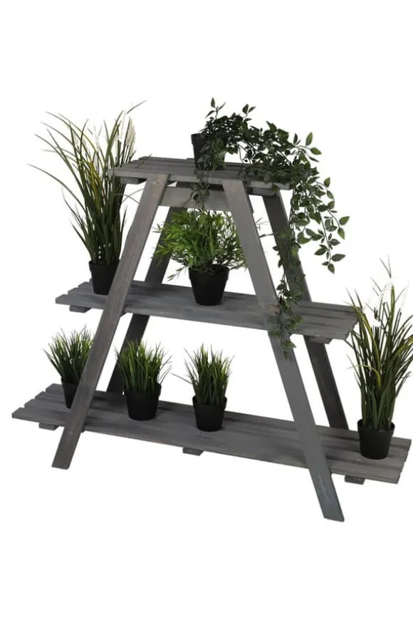 Træblomsterstativ 79x101x26 cm - RP/ 3-niveau/ Grå