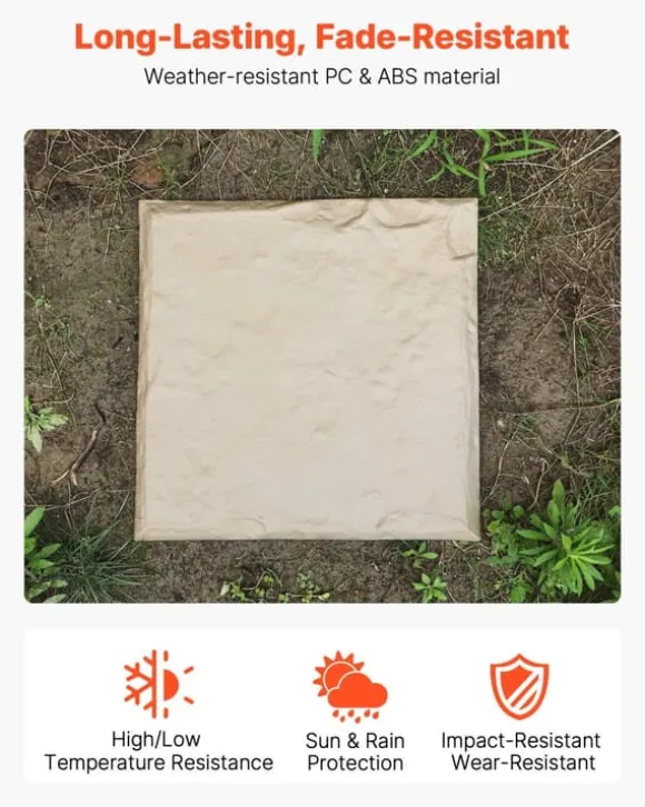 Trædesten til have - Plastikfliser til gangsti - Sæt med 8 - 39,5 x 39,5 cm - Med jordspyd - Vejrbestandige - Til græsplæne/terrasse - Beige