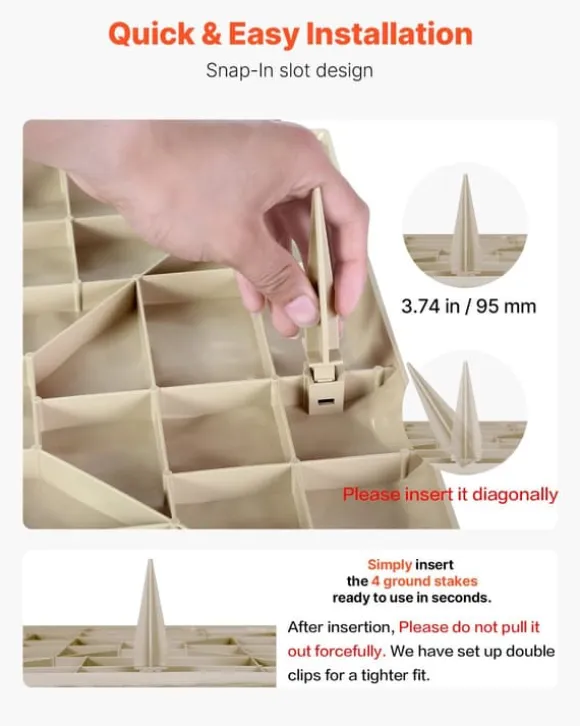 Trædesten til have - Plastikfliser til gangsti - Sæt med 8 - 39,5 x 39,5 cm - Med jordspyd - Vejrbestandige - Til græsplæne/terrasse - Beige