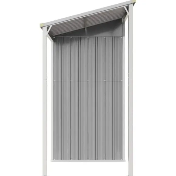 Trädgårdsbod i galvaniserat stål med förlängt tak | Färg: Ljusgrå | Storlek: 277x107x181 cm