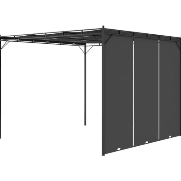 Trädgårdspaviljong med draperier och soltak - Hållbar konstruktion | Färg: Antracit | Storlek: 3x3x2,25 m