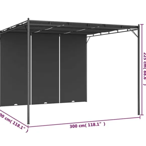 Trädgårdspaviljong med draperier och soltak - Hållbar konstruktion | Färg: Antracit | Storlek: 3x3x2,25 m