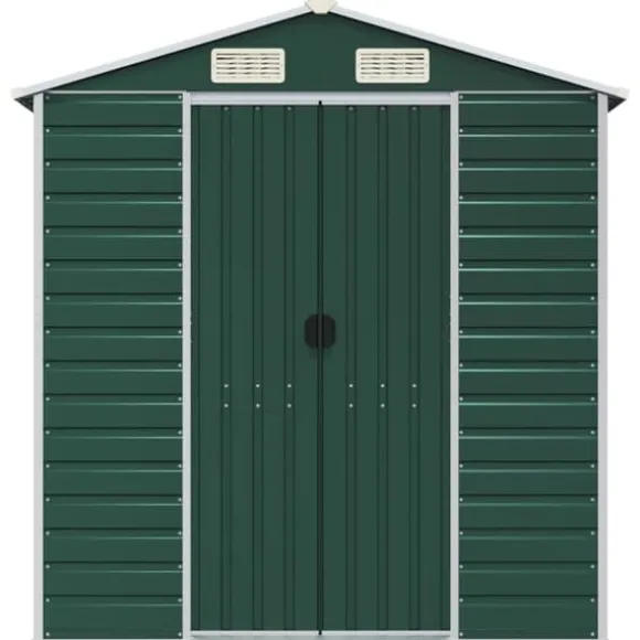 Trädgårdsskjul i galvaniserat stål - Utomhusförvaring | Färg: Grön | Storlek: 191x640x198 cm