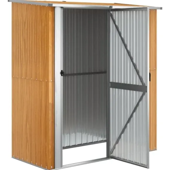 Trädgårdsskjul i galvaniserat stål med trälook | Storlek: 180,5x97x209,5 cm