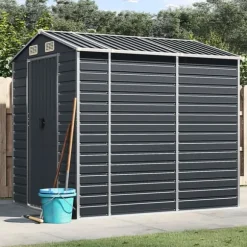 Trädgårdsskjul i galvaniserat stål - Förvaringslösning för verktyg | Färg: Antracit | Storlek: 191x215x198 cm