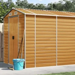 Trädgårdsskjul i galvaniserat stål - Robust utomhusförvaring | Färg: Ljusbrun | Storlek: 191x725x198 cm