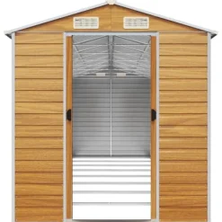 Trädgårdsskjul i galvaniserat stål - Robust utomhusförvaring | Färg: Ljusbrun | Storlek: 191x725x198 cm