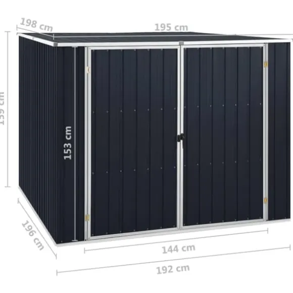 Trädgårdsskjul i galvaniserat stål - Förvaring av verktyg och redskap | Färg: Antracit | Storlek: 195x198x159 cm