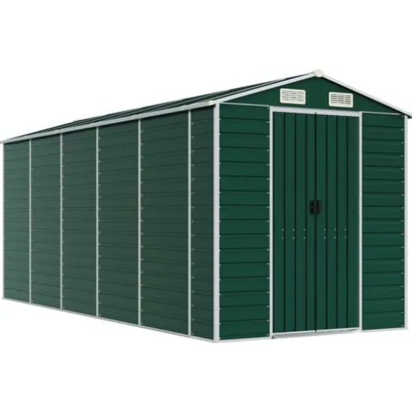 Trädgårdsskjut i galvaniserat stål - Robust förvaringslösning | Färg: Grön | Storlek: 191x470x198 cm