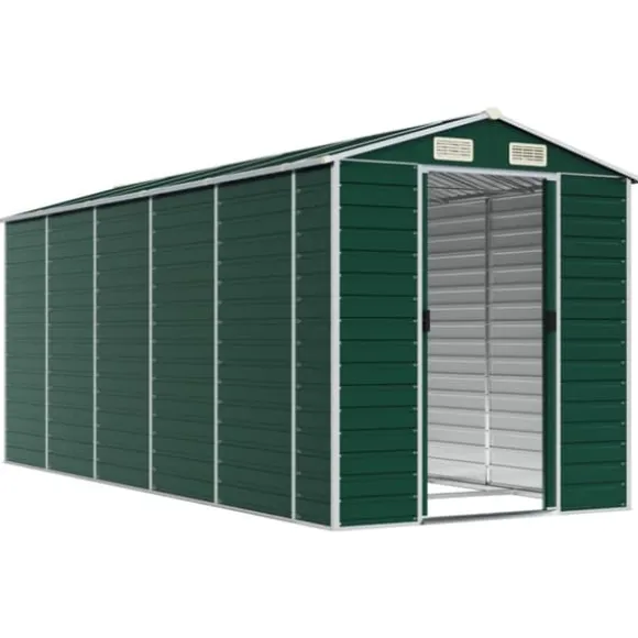 Trädgårdsskjut i galvaniserat stål - Robust förvaringslösning | Färg: Grön | Storlek: 191x470x198 cm