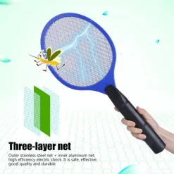 Trådløs Batteridrevet Elektrisk Fly Myggesmækker Bug Zapper Racket Insektdræber Blå