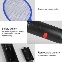 Trådløs Batteridrevet Elektrisk Fly Myggesmækker Bug Zapper Racket Insektdræber Blå