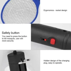 Trådløs Genopladelig Elektrisk Fly Myggesmækker Bug Zapper Racket Insektdræber Blå