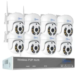 Trådløst CCTV-system, AI-detektion, To-vejs lyd,1T, 10CH 3MP Med 8 PTZ-a
