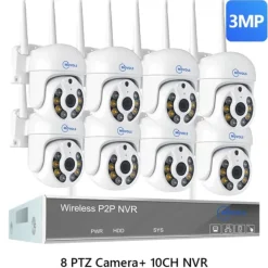Trådløst CCTV-system, AI-detektion, To-vejs lyd,1T, 10CH 3MP Med 8 PTZ-a