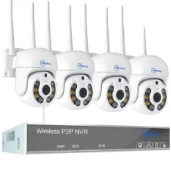 Trådløst CCTV-system, AI-detektion, To-vejs lyd,10CH 3MP Med 4 PTZ, 1T