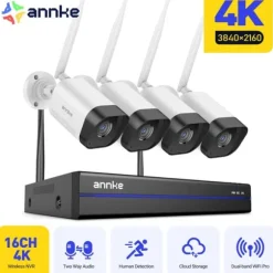 Trådløst CCTV-system, 8MP opløsning, tovejskommunikation,2T, 16CH NVR 4Stk Kamera