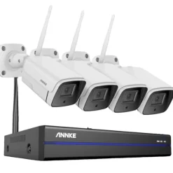Trådløst CCTV-system, 5MP opløsning, tovejs lyd, 8CH NVR 4 stk kamera, 2T