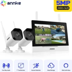 Trådløst CCTV-system, 7-tommer berøringsskærm, tovejskommunikation,5MP 2PCS Kamera