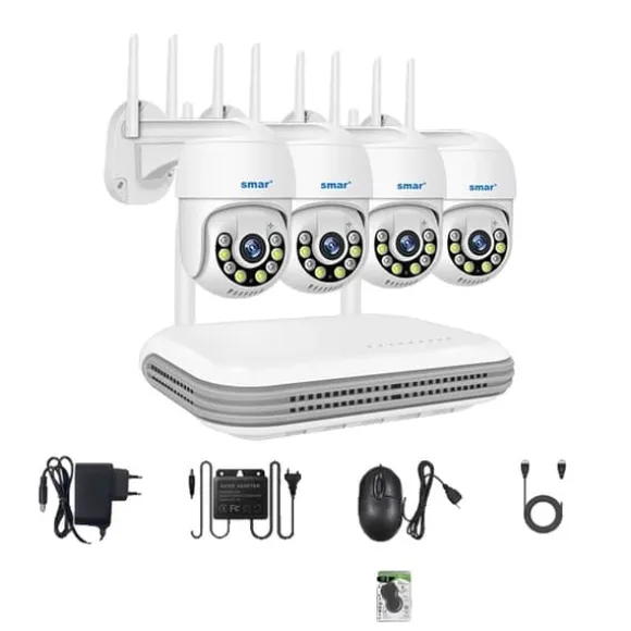 Trådløst kamera kit, To-vejs lyd, Farve natvision, Ingen, 8CH NVR x 4 Cam 5MP