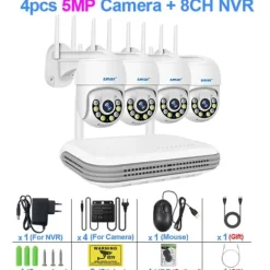 Trådløst kamera kit, To-vejs lyd, Farve natvision, Ingen, 8CH NVR x 4 Cam 5MP