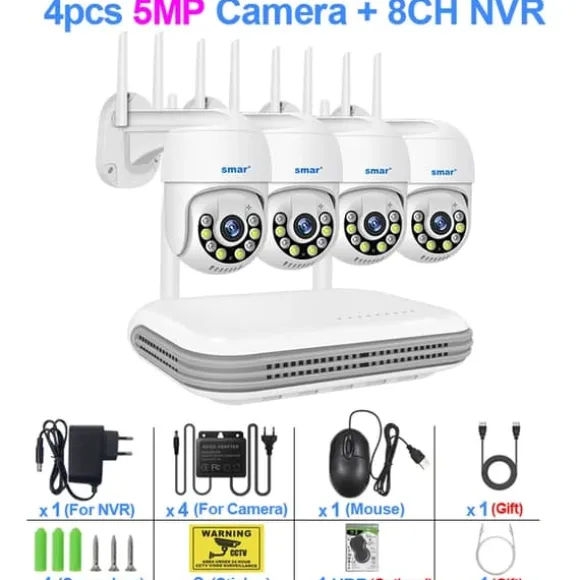 Trådløst kamera kit, To-vejs lyd, Farve natvision, Ingen, 8CH NVR x 4 Cam 5MP