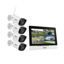 Trådløst NVR CCTV-system, 7-tommer skærm, 5MP opløsning, 4-kanals indgang, nattevision op til 30 meter, IP66 vejrbestandig