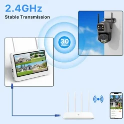 Trådløst Overvågningssystem, 7-tommer LCD, H.265 Kompression,EU Stik, 8CH, Ingen