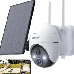 Trådløst sikkerhedskamera, 2MP, 130° synsvinkel, 360° bevægelsesområde, nattevisionsområde 15m, solcelledrevet
