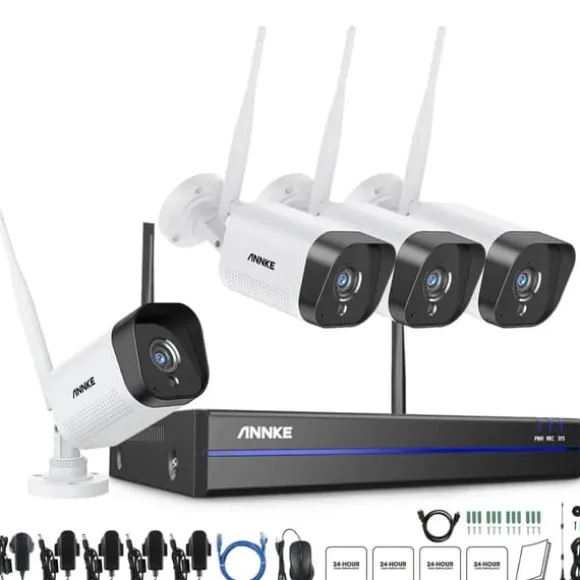 Trådløst Sikkerhedskamerasystem, 3MP Video, 100ft Natvision,4 kameraer, 1T