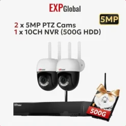 Trådløst sikkerhedskamerasystem, intelligent nattevision, tovejskommunikation,500g, 1xNVR 2x5MP PTZ Kamera, EU Stik