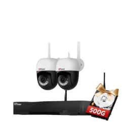 Trådløst sikkerhedskamerasystem, intelligent nattevision, tovejskommunikation,500g, EU Stik, 1xNVR 2x3MP PTZ Cam