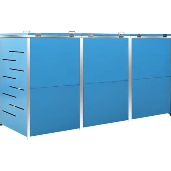 Tredobbelt skraldespandsskjuler i rustfrit stål | Størrelse: 207x77,5x112,5 cm