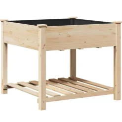 Træ-haveskuffe med hylde - Havekrukke | Farve: Beige | Størrelse: 90x90x76.5 cm