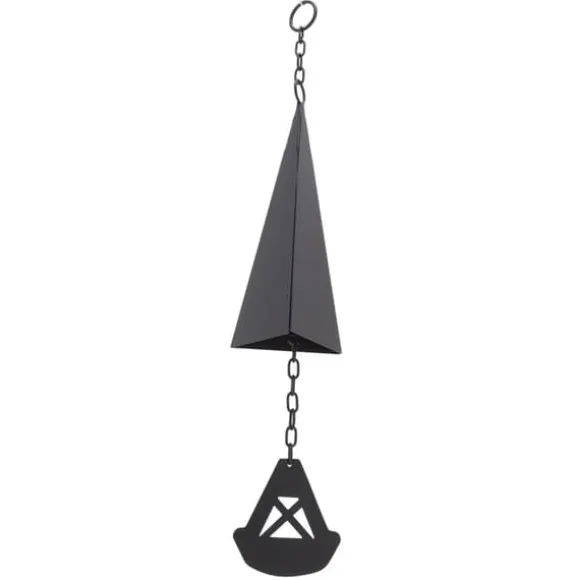 Triangulära Wind Chimes Courtyard Bell Pendel Heminredning Iron Black med hängande ring för trädgård