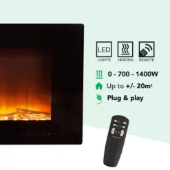 Trivero 130 elektrisk vægkomfur - Sort glas - 127 cm bred - App kontrol - Cinewall - 1400 Watt varme