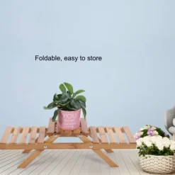 Træstående Sammenklappelig 2-lags Potteplante Blomsterhylde Opbevaringsstativ Have