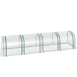 Tunneldrivhus 395x100x80 cm, 4 lynlåsvinduer, stålramme, transparent dug