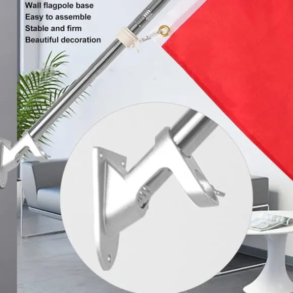 Udendørs flagstangsstativ, vægmonteret flagstangsbeslag i aluminiumslegering, kraftig udendørs flagstangsstativ med dobbelte huller (sølv)