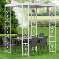 Udendørs Havepergola - Metalbue Pavillon - Vandtæt Solskærm - Pulverlakeret Jern - Gittertag - Til Bryllup & Ceremonier