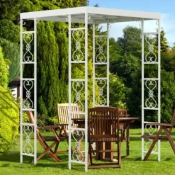Udendørs Havepergola - Metalbue Pavillon - Vandtæt Solskærm - Pulverlakeret Jern - Gittertag - Til Bryllup & Ceremonier