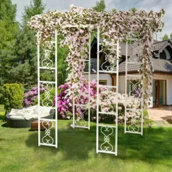 Udendørs Havepergola - Metalbue Pavillon - Vandtæt Solskærm - Pulverlakeret Jern - Gittertag - Til Bryllup & Ceremonier