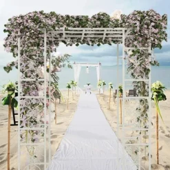 Udendørs Havepergola - Metalbue Pavillon - Vandtæt Solskærm - Pulverlakeret Jern - Gittertag - Til Bryllup & Ceremonier