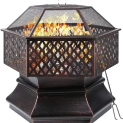 Udendørs Hexagonal Havegrill, Kulgrill, Brandsikker Stål med Gitterdæksel