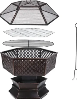 Udendørs Hexagonal Havegrill, Kulgrill, Brandsikker Stål med Gitterdæksel