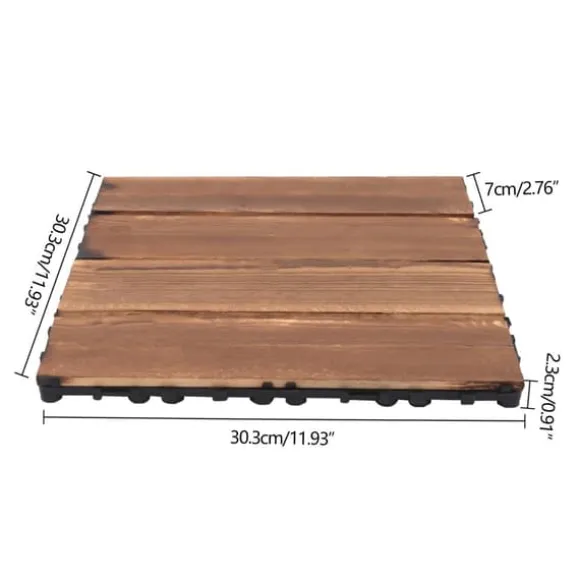 Udendørs hårdttræsfliser - Kliksystem 30x30x2 cm - 36‑pakke, 3,24 m² dækning - Vandtæt - Nem montering - Til terrasse/balkon - Brun