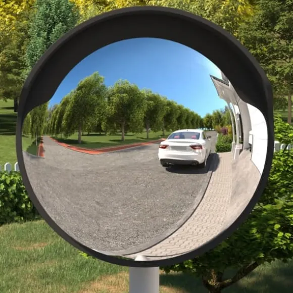 Udendørs konveks trafikspejl Ø60 cm - Brudsikker polycarbonat | Farve: Sort