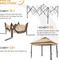 Udendørs pavillon 3.3 x 3.3 m, Pop-up gazebo, Lysegrå, 4 aftagelige myggenet, UV- og regntæt, Dobbelt tag, sammenklappelig