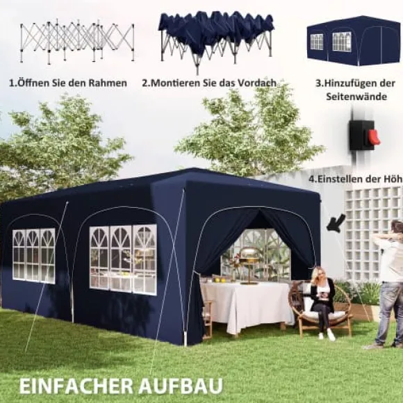 Udendørs Pavillon, UPF50+ Oxford Stof, 597L x 300B x 270H cm, Højdejusterbar op til 270 cm, Egnet til 12-18 Personer, Øgede Stabilitetsfunktioner