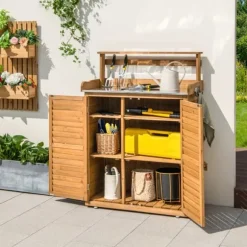 Udendørs plantebord arbejdsstation, 86x46x119 cm, Naturfarvet